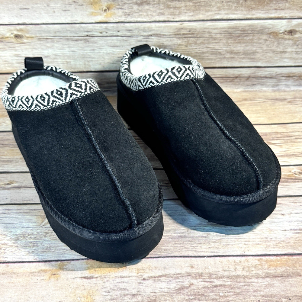 Project Cloud Womens New Black Suede Leather Lightweight Platform Slippers 8.5